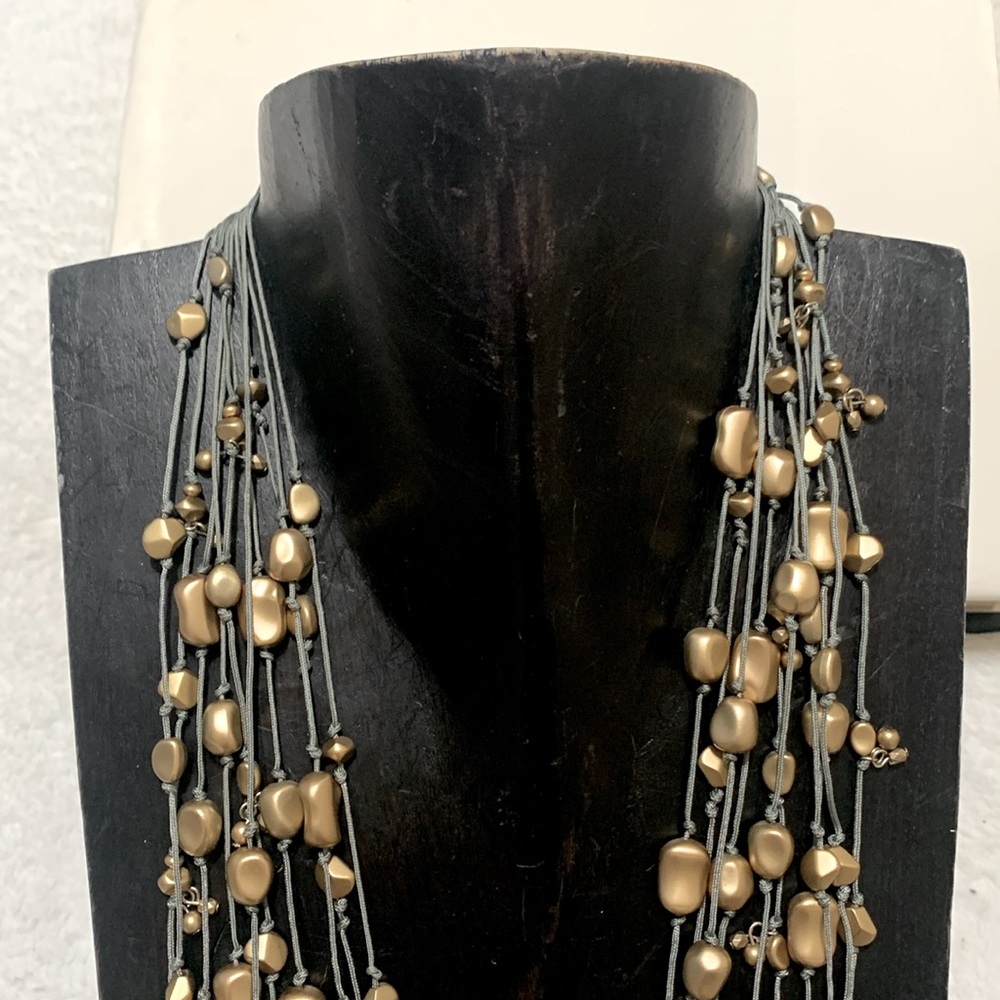 Chico’s gold multi strand necklace long